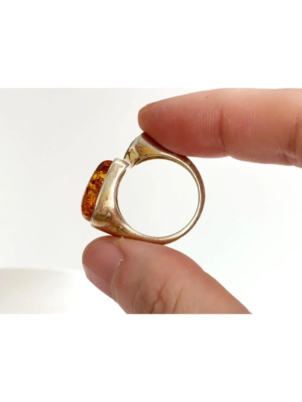Modernist Baltic Amber Citrine Open Shank Sterling Silver 925 Vintage Ring sz 8